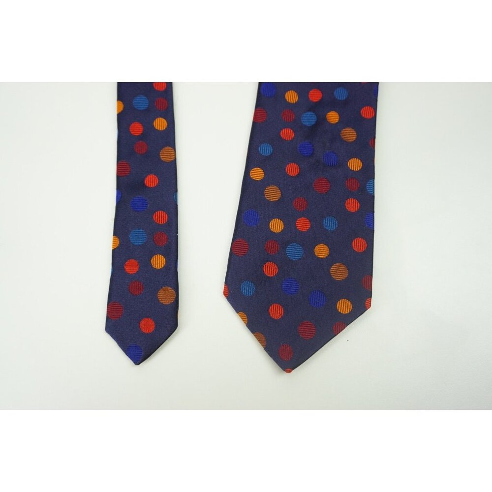 Duchamp Navy Blue Multicolor Circular Made in England Silk Tie - Picture 3 of 8